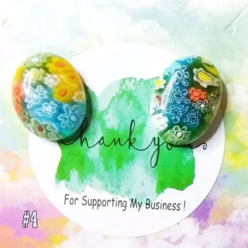 Millefiori Glass Stud Earrings • Whimsical Colorful Spring Flower Posts Studs